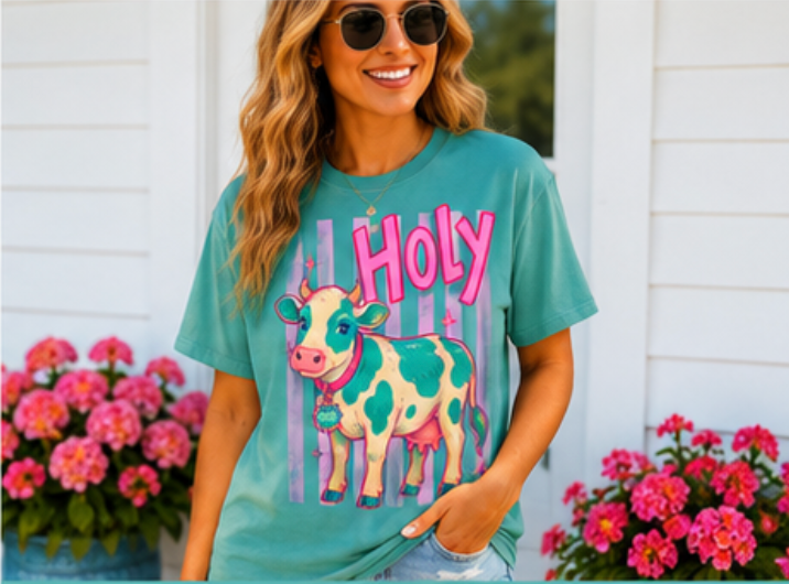Holy Cow Graphic T-Shirt — Cute Pastel Cow Illustration