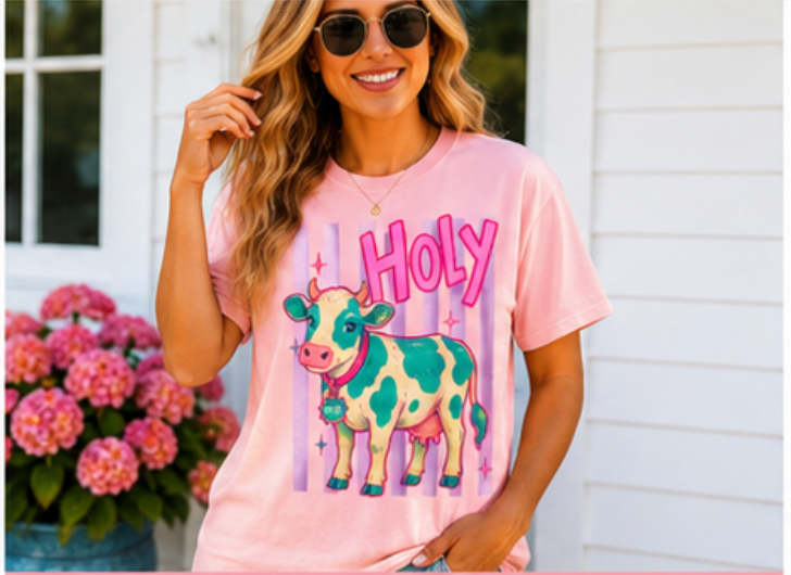 Holy Cow Graphic T-Shirt — Cute Pastel Cow Illustration