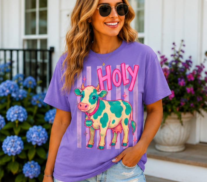 Holy Cow Graphic T-Shirt — Cute Pastel Cow Illustration