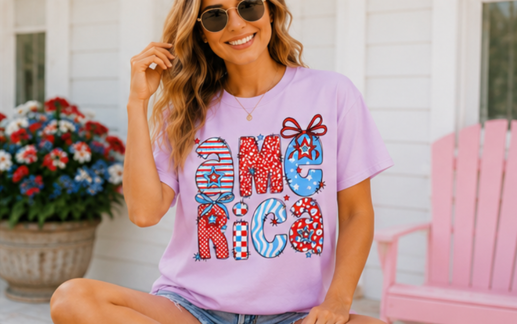 America Graphic T-Shirt — Patriotic Red White Blue 4th of July Tee