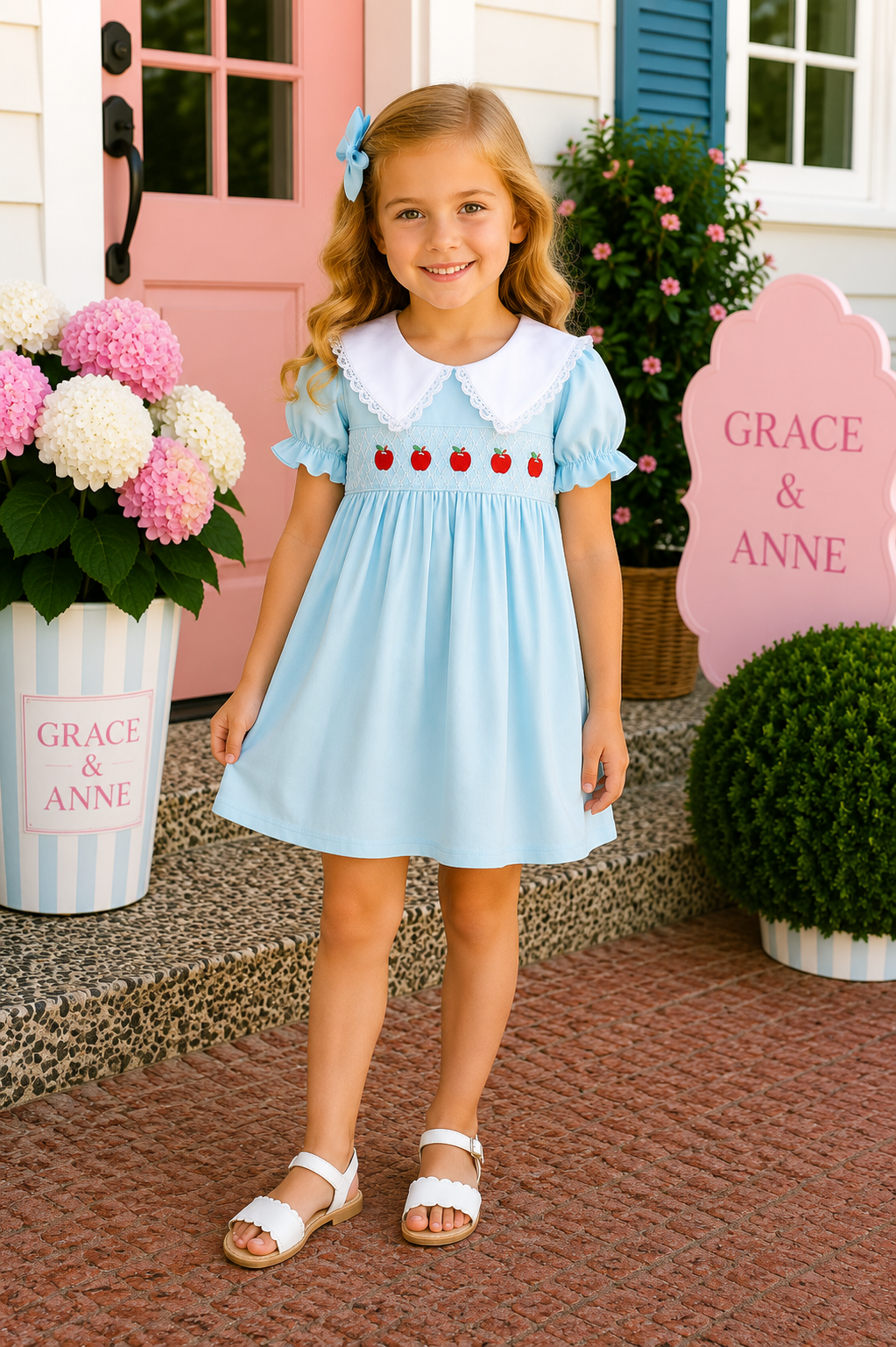 Blue Apple Smocked Lace Dress