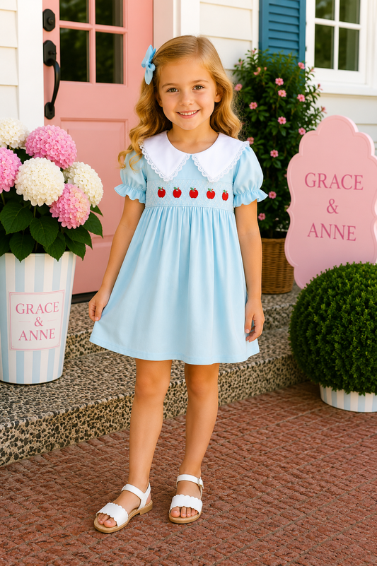 Blue Apple Smocked Lace Dress