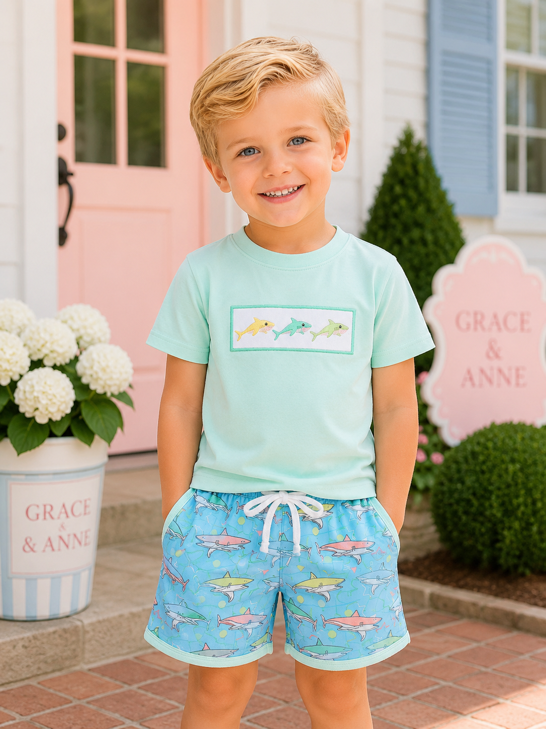 Blue Shark Embroidered Set
