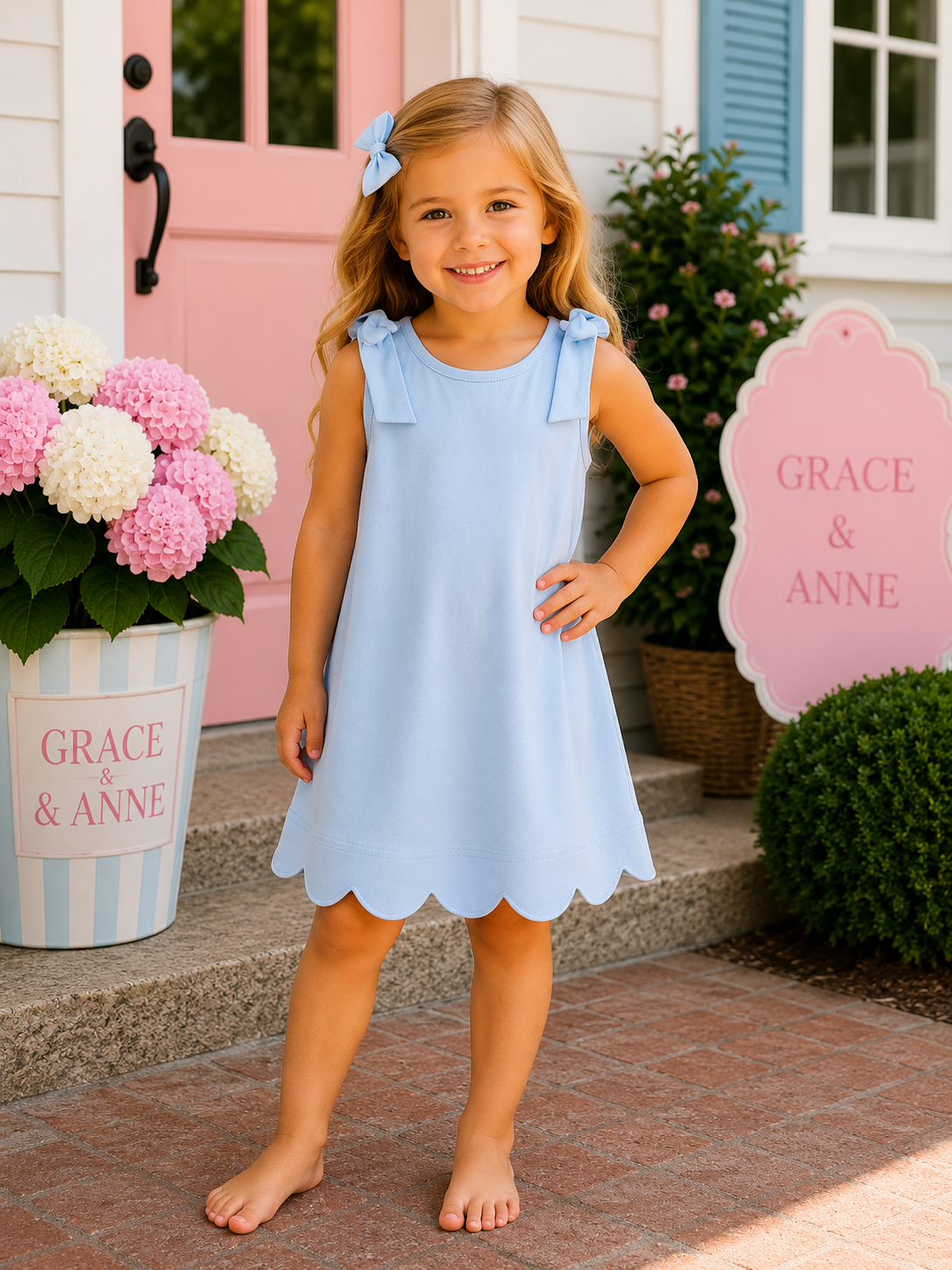 Blue Scalloped Bow Dress