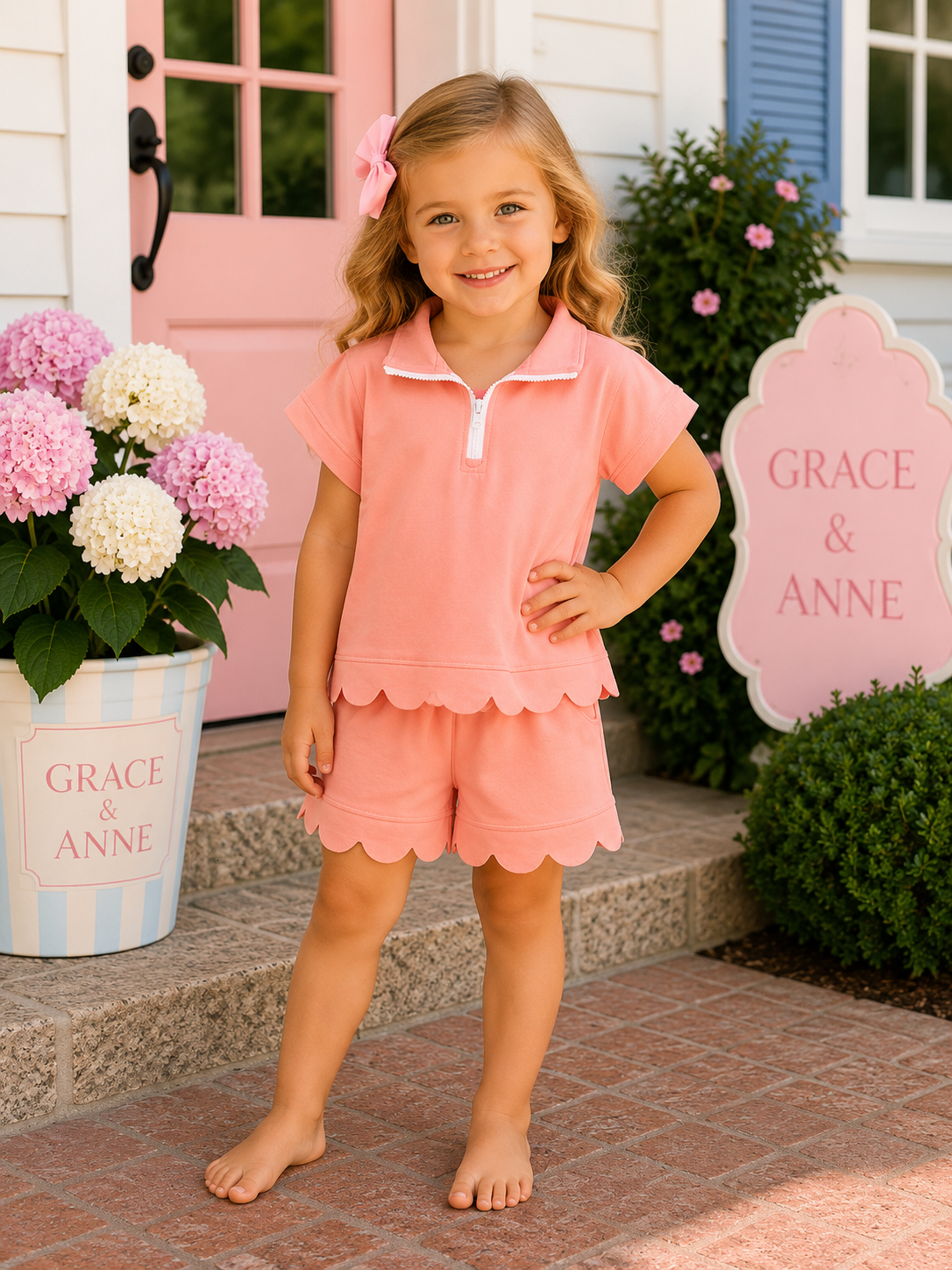 Coral Scalloped Polo Set