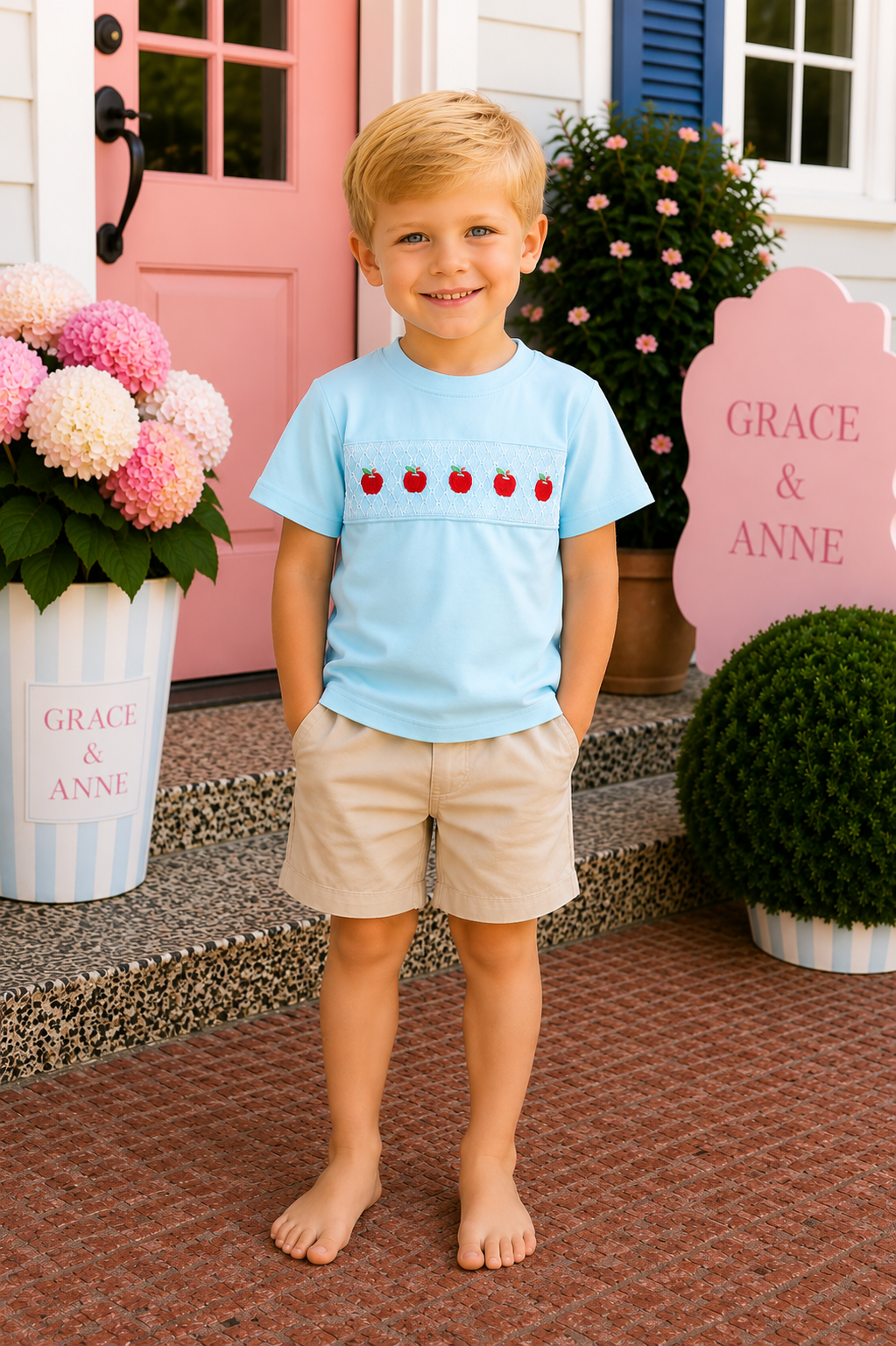 Blue Apple Smocked Top